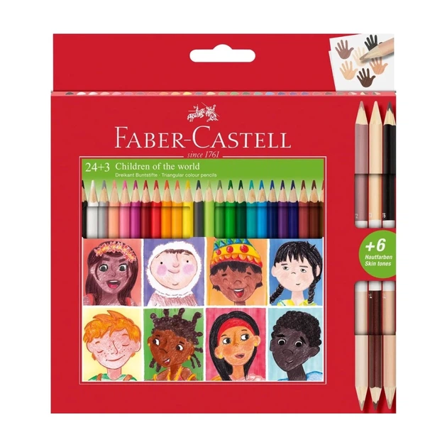 Олівці кольорові Faber-Castell Children of the World 24 кольору тригранні + 3 двосторонніх круглих 511515 (32332) - Фото 1 Олівці кольорові Faber-Castell Children of the World 24 кольору тригранні + 3 двосторонніх круглих 511515 (32332) - зображення 1