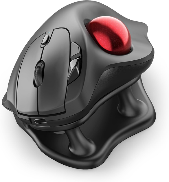 Беспроводная трекбол-мышь Nulea M511 с подставкой 21,7°, Bluetooth, USB 2,4 ГГц, 4 DPI, 6 кнопок, аккумулятор, бесшумная, красная - изображение 2