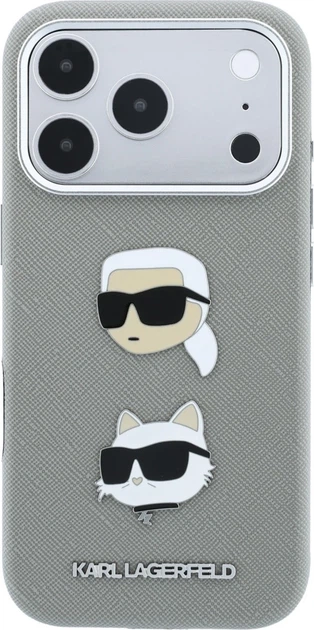 Etui do smartfona Apple iPhone 18 Pro/iPhone 17 Pro Karl Lagerfeld Saffiano with Karl & Choupette Heads Pins & Logo Grey (3666339650377) - obraz 2