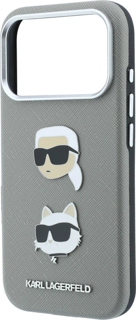 Etui do smartfona Apple iPhone 18 Pro/iPhone 17 Pro Karl Lagerfeld Saffiano with Karl & Choupette Heads Pins & Logo Grey (3666339650377) - obraz 6