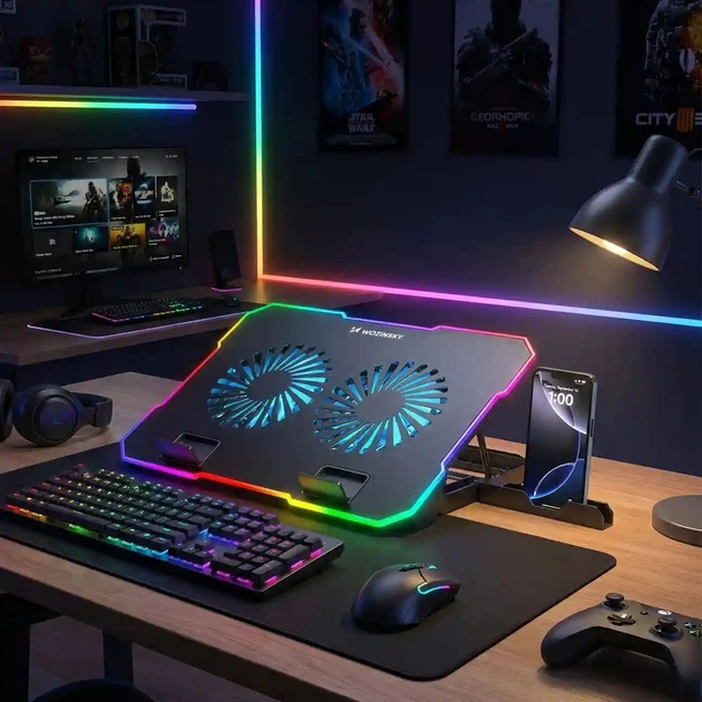 Podstawka Wozinsky WDCX-A26 NitroCool RGB chłodząca gamingowa pod laptopa Black (5907769387722) - Zdjęcie 9 Podstawka Wozinsky WDCX-A26 NitroCool RGB chłodząca gamingowa pod laptopa Black (5907769387722) - obraz 9
