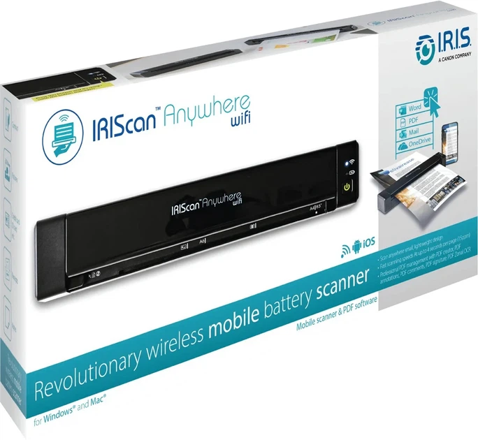 Портативний сканер A4 Canon IRIScan Anywhere 6 Wi-Fi Simplex 1200 dpi USB microSD - Фото 7 Портативний сканер A4 Canon IRIScan Anywhere 6 Wi-Fi Simplex 1200 dpi USB microSD - зображення 7
