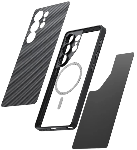 Etui na smartfon Samsung Galaxy S25 Ultra Pitaka PinButton Case Plain 600D Black/Grey (PBS2501U) (749355417438) - obraz 2