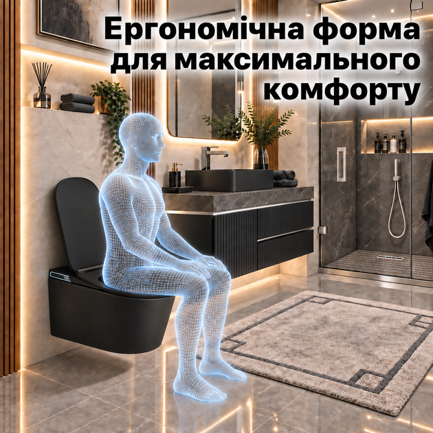 Смарт унитаз биде с сушкой и пультом подвесной умный унитаз черный с подогревом сиденья Smart унитаз с LED-дисплеем Asans G58 - изображение 5