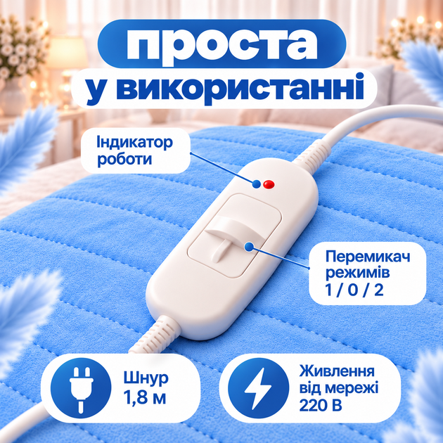 Електро-простирадло 120x160 см байка Простирадло з підігрівом Yasam Блакитний - зображення 5