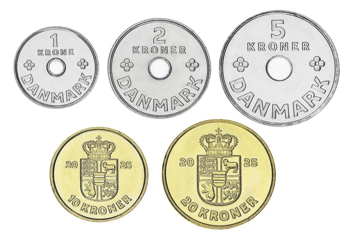 Набір монет Данія набір з 5 монет 2025 AU-UNC 1, 2, 5, 10, 20 крон - Фото 1 Набір монет Данія набір з 5 монет 2025 AU-UNC 1, 2, 5, 10, 20 крон - зображення 1