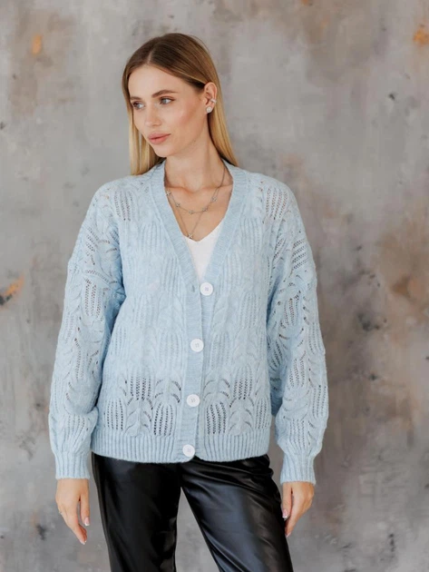 Кардиган с примесью шерсти вязаный женский ARTKNIT Кружево-кардиган L-XL Голубой (2251724462010) - изображение 5