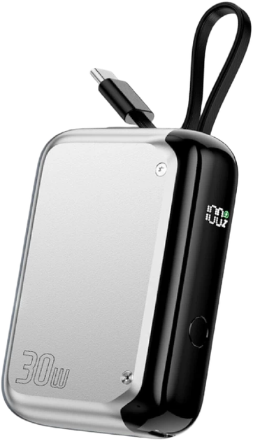 УМБ 4smarts Pocket 10000 mAh 30 W з вбудованим кабелем USB-C 15 см Silver (4252011908660) - Фото 1 УМБ 4smarts Pocket 10000 mAh 30 W з вбудованим кабелем USB-C 15 см Silver (4252011908660) - зображення 1