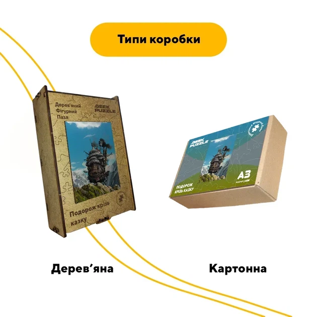 Дерев'яний фігурний пазл Подорож крізь казку, А4, Дерев’яна коробка 100 елементів - изображение 4