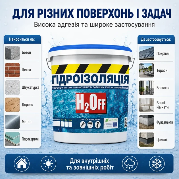 Жидкая гидроизоляция универсальная акриловая краска мастика H2Off SkyLine Белая 6 кг (31671543_rozetka) - изображение 5