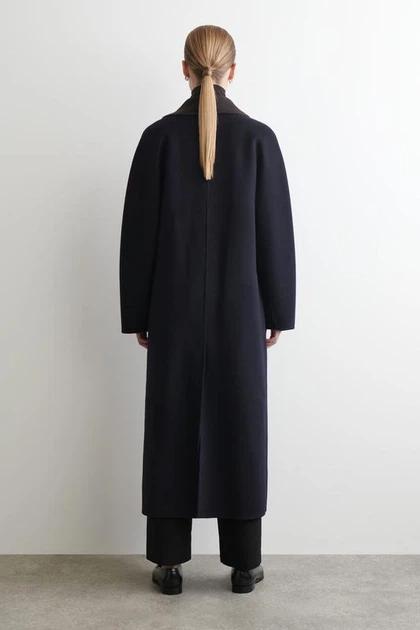 Пальто жіноче COS double-faced wool shawl-collar coat 1304521001 M Синій коричневий - Фото 4 Пальто жіноче COS double-faced wool shawl-collar coat 1304521001 M Синій коричневий - зображення 4