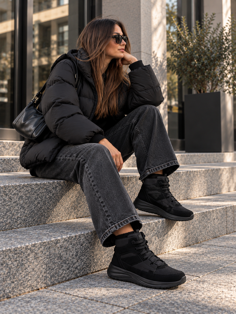 Черевики жіночі утеплені водонепроникні Skechers On-the-GO Stellar Winterize зі вставками натуральної замші чорні 37 (2271477032506) 24 см - Фото 6 Черевики жіночі утеплені водонепроникні Skechers On-the-GO Stellar Winterize зі вставками натуральної замші чорні 37 (2271477032506) 24 см - зображення 6