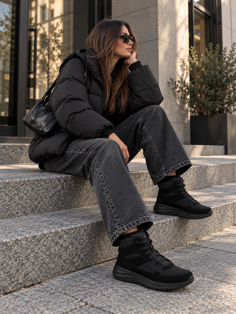 Черевики жіночі утеплені водонепроникні Skechers On-the-GO Stellar Winterize зі вставками натуральної замші чорні 38 (2271477032506) 25 см - Фото 7 Черевики жіночі утеплені водонепроникні Skechers On-the-GO Stellar Winterize зі вставками натуральної замші чорні 38 (2271477032506) 25 см - зображення 7