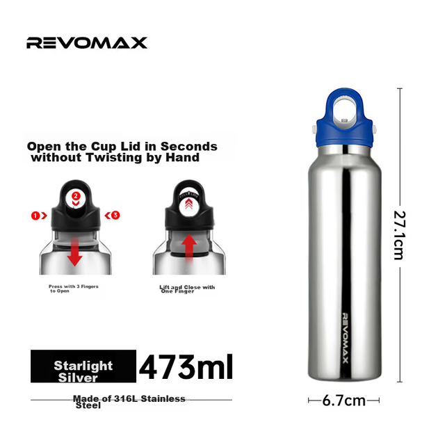 Термобутылка RevoMax из стали 316L 473 мл Starlight Silver - Фото 5 Термобутылка RevoMax из стали 316L 473 мл Starlight Silver - изображение 5