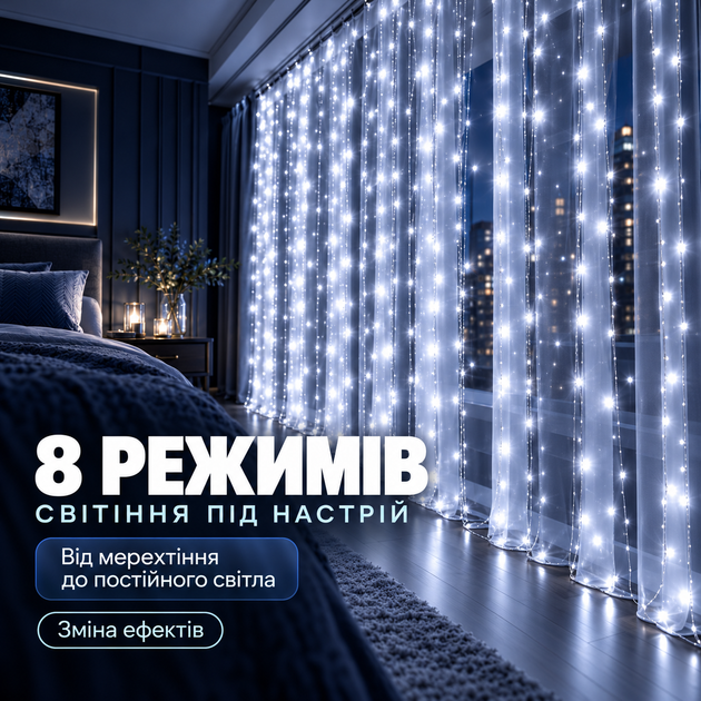 Гирлянда штора новогодняя гирлянда на окно рождественский декор гирлянда 3x3 холодный свет - Фото 3 Гирлянда штора новогодняя гирлянда на окно рождественский декор гирлянда 3x3 холодный свет - изображение 3