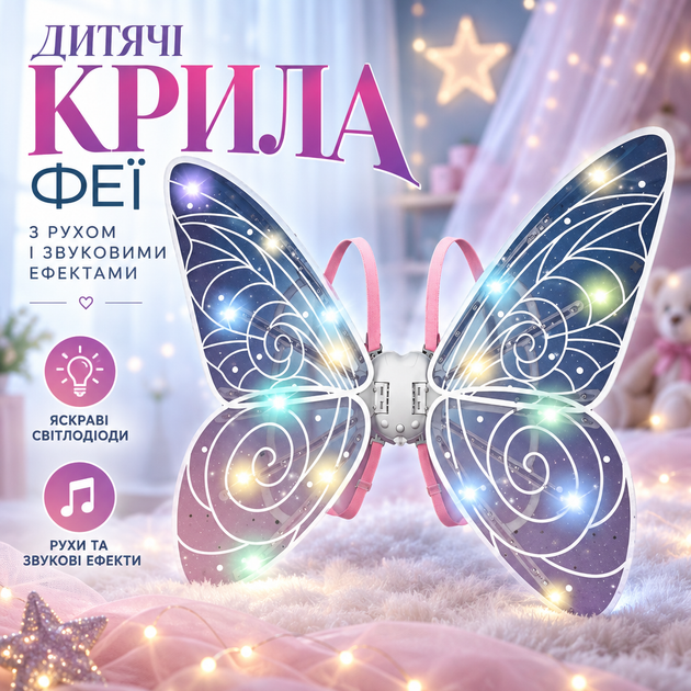Детские светодиодные крылья феи с движением и звуковыми эффектами для девочек - Фото 1 Детские светодиодные крылья феи с движением и звуковыми эффектами для девочек - изображение 1