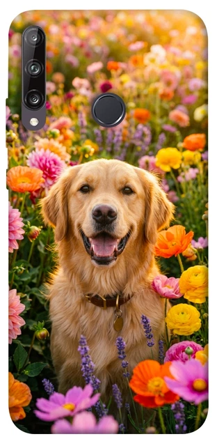 Чехол для Huawei P40 Lite E с принтом Flowery labrador - Фото 1 Чехол для Huawei P40 Lite E с принтом Flowery labrador - изображение 1