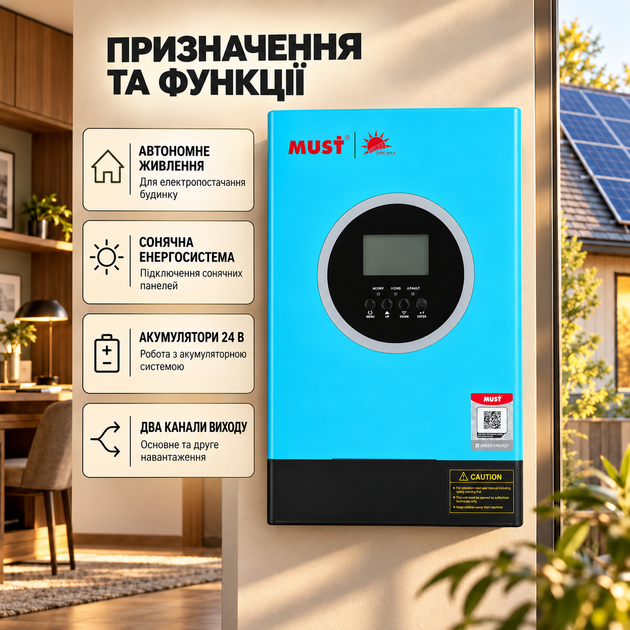 Солнечный инвертор MUST PV18-3024 ECO 3 кВт 3000 ВА 24 В гибридный преобразователь напряжения 230 В с MPPT контроллером 100 А и двумя выходами для резервного питания - Фото 3 Солнечный инвертор MUST PV18-3024 ECO 3 кВт 3000 ВА 24 В гибридный преобразователь напряжения 230 В с MPPT контроллером 100 А и двумя выходами для резервного питания - изображение 3