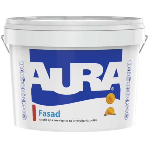 Фасадна фарба Aura Fasad Біла 7 кг - біла матова акрилова для зовнішніх і внутрішніх робіт - Фото 1 Фасадна фарба Aura Fasad Біла 7 кг - біла матова акрилова для зовнішніх і внутрішніх робіт - изображение 1