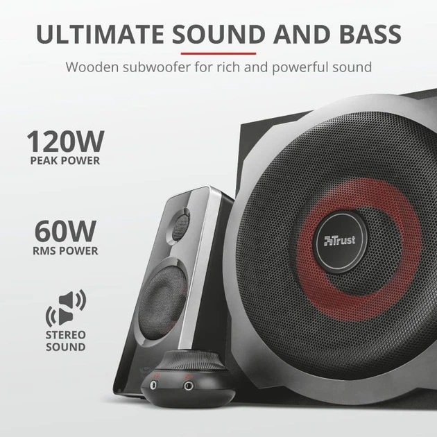 Trust Акустическая система (Колонки) 2.1 GXT 38 Tytan Ultimate Bass Speaker Set BLACK - изображение 5