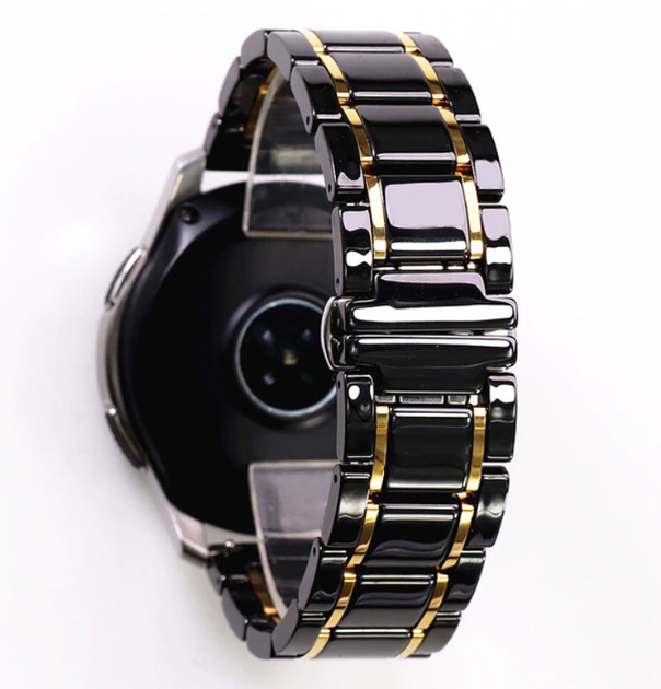 Браслет для часов керамический Watch Band 24 мм Черный с золотистыми вставками - изображение 2