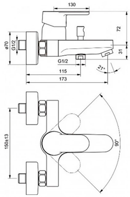 Змішувач для ванни IDEAL STANDARD Віто B0412AA - зображення 2