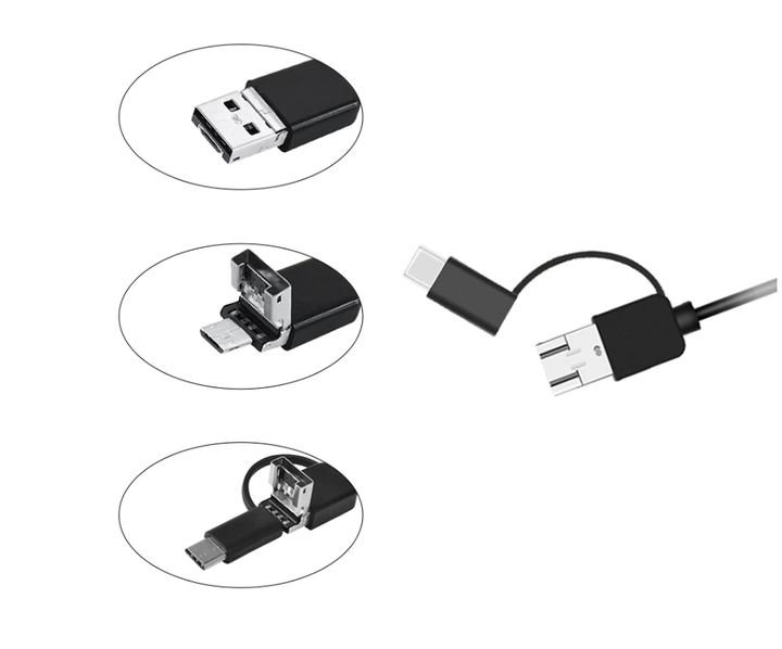 Мини камера для телефона с ЖЕСТКИМ кабелем, эндоскоп - бороскоп, USB - Type-C - Micro-USB, 2 метра кабель, 7 мм камера (31381) - изображение 8