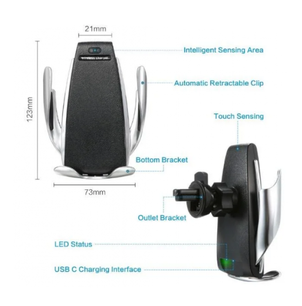 Умный держатель для телефона SMART SENSOR S5 + Беспроводная зарядка в авто для ANDROID и IPHONE Автодержатель телефона Автомобильный держатель телефона - изображение 4