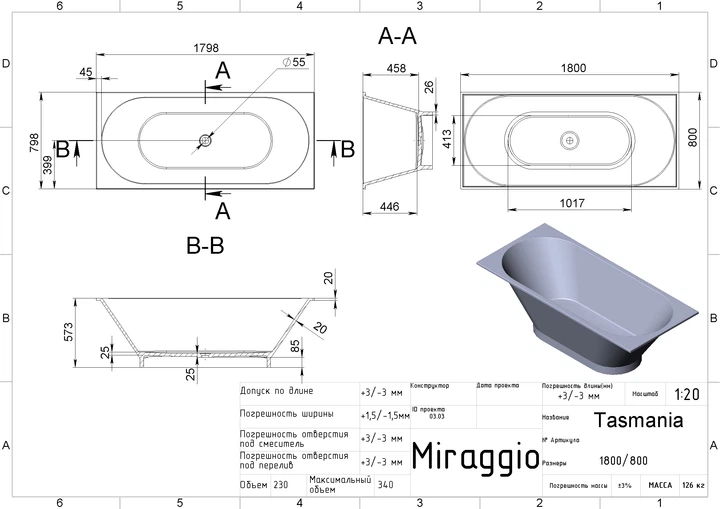 Ванна MIRAGGIO Tasmania 180х80 - изображение 7
