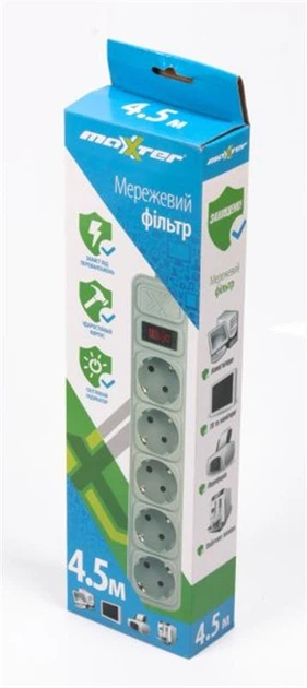 Фильтр питания Maxxter 5 розеток 4.5м (SPM5-G-15G) серый - изображение 2