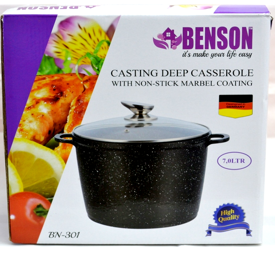 Кастрюля с крышкой Benson BN-301 глубокая мраморная 7 л - Фото 3 Кастрюля с крышкой Benson BN-301 глубокая мраморная 7 л - изображение 3