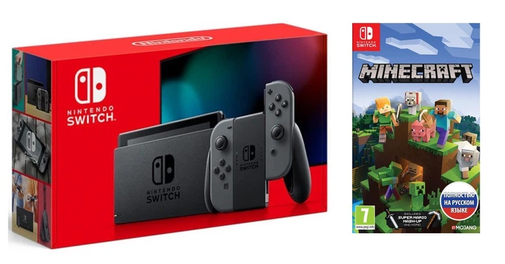 Nintendo Switch Gray - Обновлённая версия + Игра Minecraft – фото