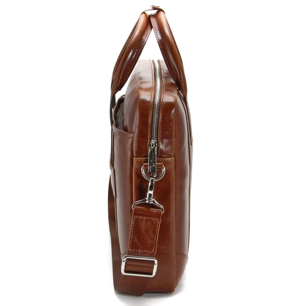 Сумка мужская кожаная Tom Stone 7151 R для ноутбука 15,6" коньячного цвета + кожаный картхолдер в подарок - изображение 5