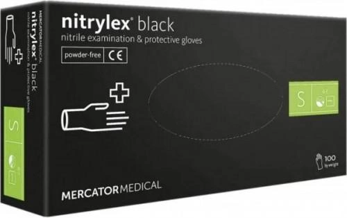 Рукавички Nitrylex basic black медичні нестерильні нітрилові без пудри Розмір S 100шт в упаковці Чорні - зображення 1