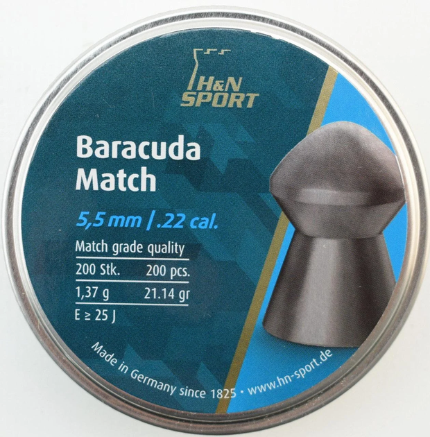 Кулі пневм Haendler Natermann Baracuda Match, 5,53 мм ,1.37 г, 200 шт/уп - зображення 1