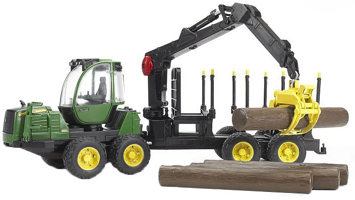 Іграшка Bruder Трактор із системою захоплення John Deere з причепом і колодами (02133) - зображення 2