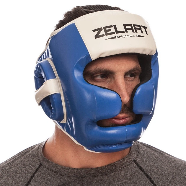 Шлем боксерский с полной защитой Zelart 1390 размер M Blue-White - изображение 6