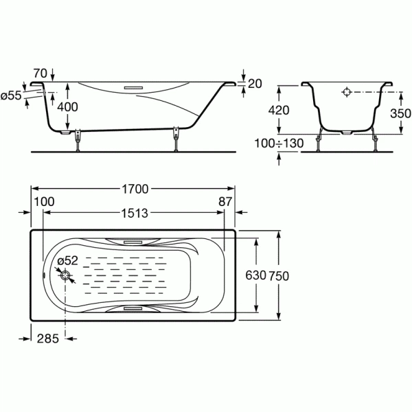 Ванна чугунная Roca Malibu 170x75 A23097000R - изображение 2