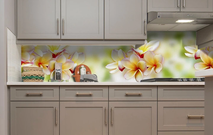 Кухонный фартук на стену Гавайские Леи (наклейка для кухни ПВХ пленка скинали) Цветы Оранжевый 60х200 см - изображение 5