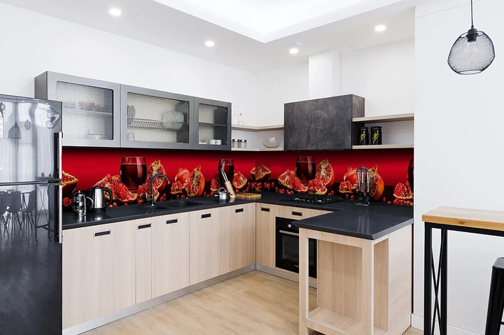 Кухонный фартук Скинали Гранатовый сок (виниловая пленка наклейка ПВХ ) зерна граната Красный 60х200 см - Фото 5 Кухонный фартук Скинали Гранатовый сок (виниловая пленка наклейка ПВХ ) зерна граната Красный 60х200 см - изображение 5