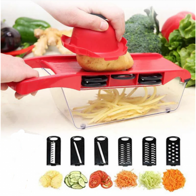Овочерізка для овочів і фруктів ALLS Mandoline Slicer 6in1 Слайсер терка c контейнером - Фото 3 Овочерізка для овочів і фруктів ALLS Mandoline Slicer 6in1 Слайсер терка c контейнером - зображення 3