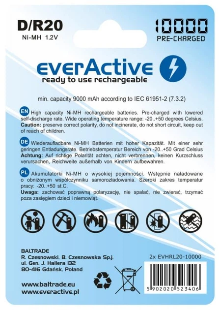 Аккумулятор everActive D/HR20 10000mAh BL 2шт - изображение 2