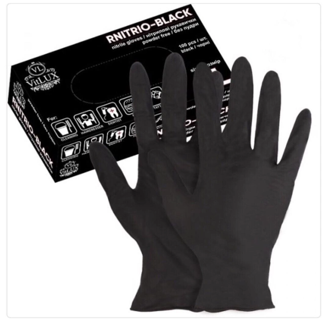 Перчатки медицинские нитриловые смотровые VitLux чёрные (уп 100шт 50пар) размер М (10576) - изображение 1