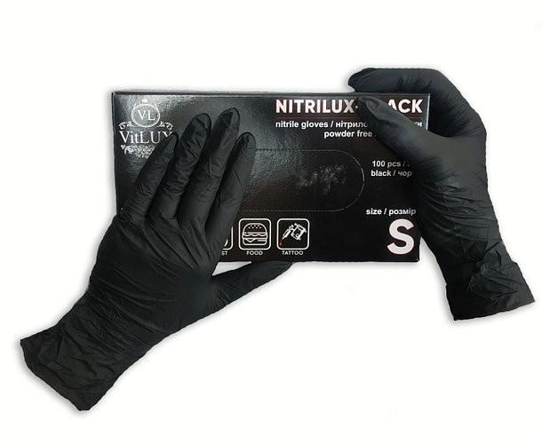 Перчатки медицинские нитриловые смотровые VitLux чёрные (уп 100шт 50пар) размер S (10578) - - изображение 2