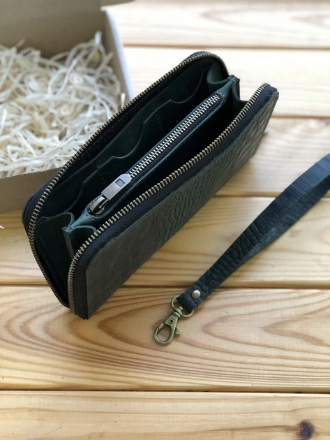 Женский кожаный кошелек Shiynik Zipper Зеленый Крокодил - изображение 2