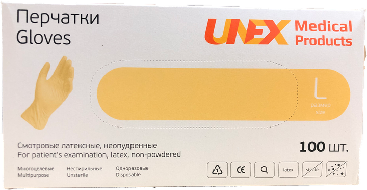 Перчатки Unex Medical Products латексные нестерильные неопудренные L 50 пар (106-2020) - изображение 1