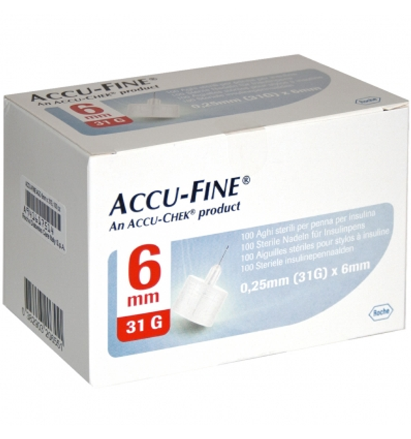Голки Accu-Fine для інсулінових шприц-ручок 6 мм (31G х 0,25 мм) - зображення 1