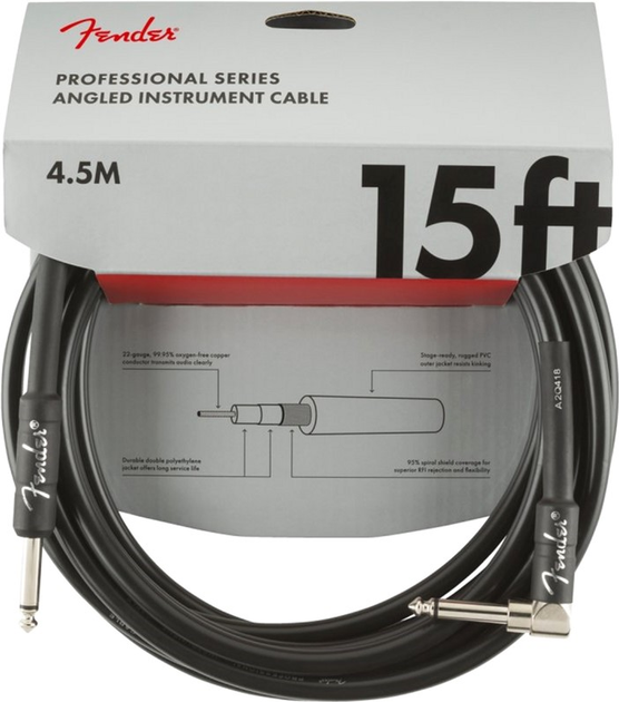 Інструментальний кабель Fender Cable Professional Series 15 ft 4.5 м Angled Black (228447) - зображення 1
