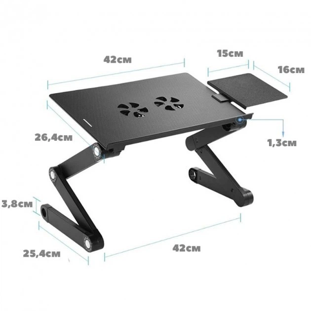 Столик для ноутбука раскладной трансформер Т8 с активным охлаждением Laptop Table T8 черный (zas158562041) - изображение 3