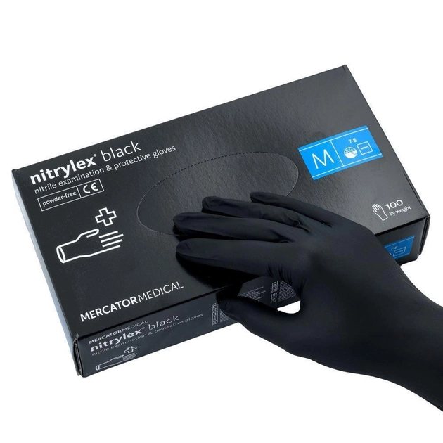Перчатки чёрные Nitrylex Black нитриловые неопудренные M RD30104003 - изображение 1